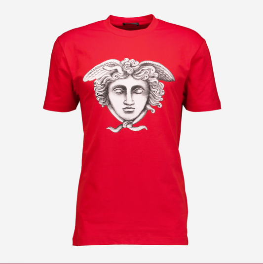 VERSACE - Tricou Roșu cu Design Medusa